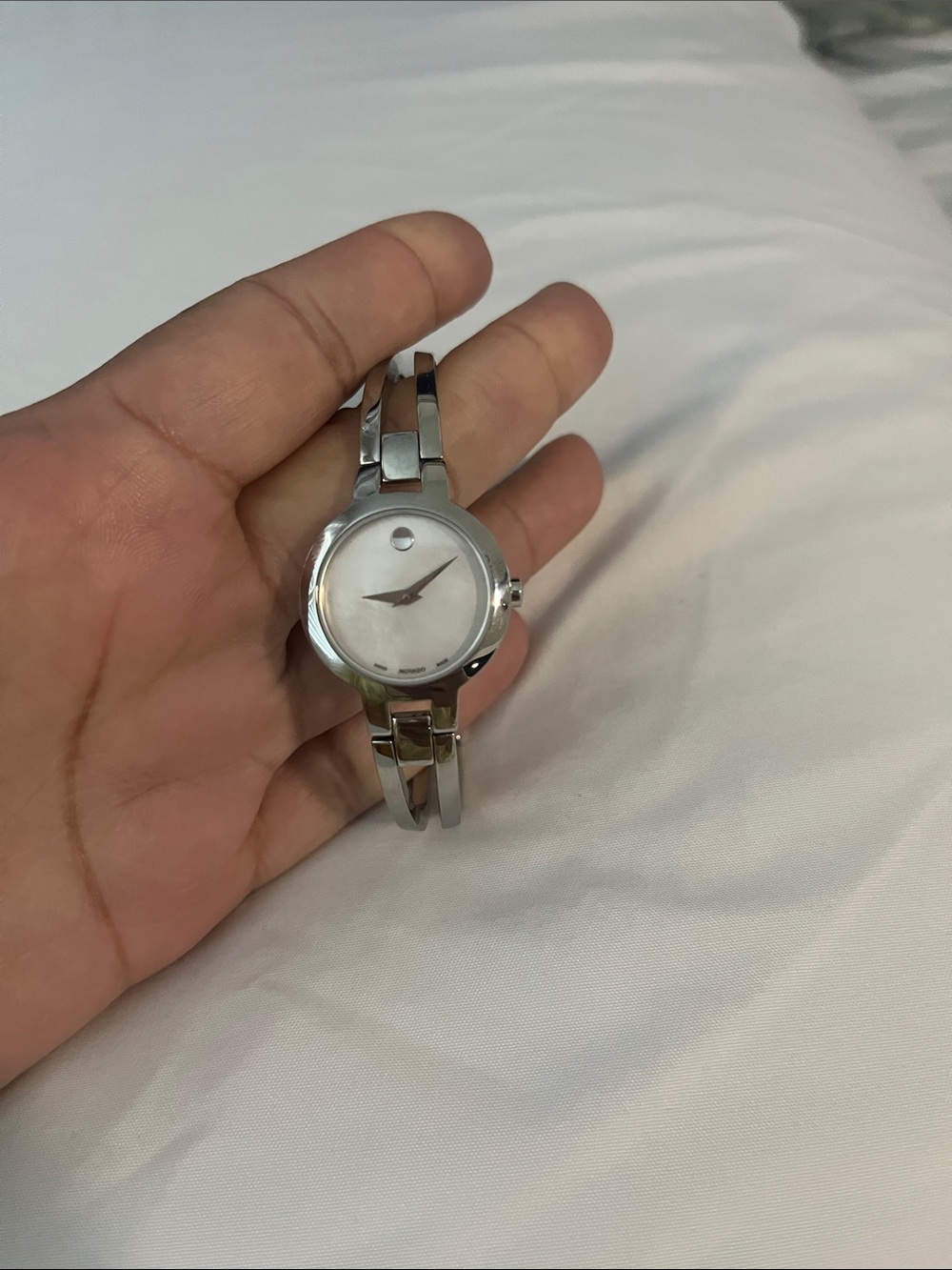 Movado Silver Women's Bracelet Watch with Mother-of-Pearl Dial